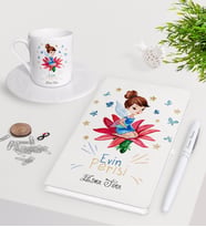 BK Gift Kişiye Özel Evin Perisi Beyaz Defter Kalem Türk Kahvesi Fincanı Seti-2 (Model 1)