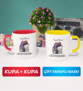 İkili Arkadaşa Hediye Yan Yana Kupa Bardak Kırmızı Sarı