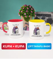 İkili Arkadaşa Hediye Yan Yana Kupa Bardak Kırmızı Sarı