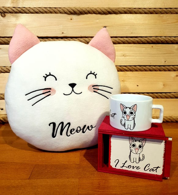 Sevimli Kedi Polar Yastık & Renkli Kedi Kupa Arkadaşa Hediye