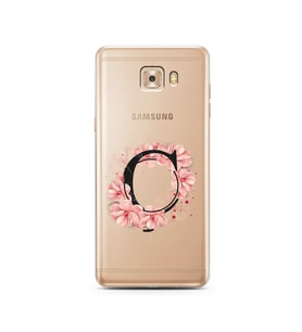 Pembe Çiçekli Harf Tasarım Süper Şeffaf Silikon Telefon Kılıfı Samsung C9 Pro Ç-