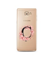 Pembe Çiçekli Harf Tasarım Süper Şeffaf Silikon Telefon Kılıfı Samsung C9 Pro Ç-