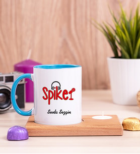Spiker Ahşap Altlıklı Mumlu Mavi Kupa Bardak