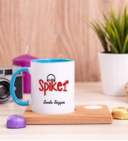 Spiker Ahşap Altlıklı Mumlu Mavi Kupa Bardak