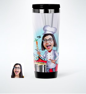 BK Gift Kişiye Özel Bayan Chef Karikatürlü Çelik Termos Bardak  1