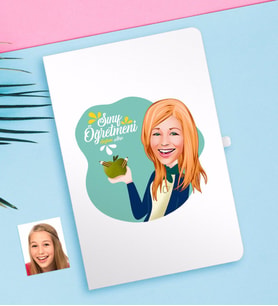 BK Gift Kişiye Özel Bayan Sınıf Öğretmeni Karikatürlü Beyaz Defter-1