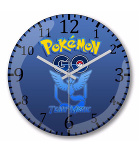 Pokemon Go Team Mystic Duvar Saati Bombeli Gercek Cam
