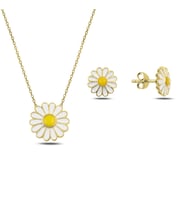 Altın Kaplama Mineli Papatya Gümüş Bayan Set (Karışık)