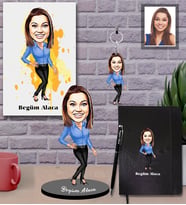 Kişiye Özel Öğretmen Karikatürlü 5 li Hediye Seti Bayan-11
