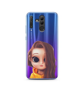 Kahve Saçlı Kız Tasarımlı Süper Şeffaf Silikon Telefon Kılıfı Huawei Honor 20 Li