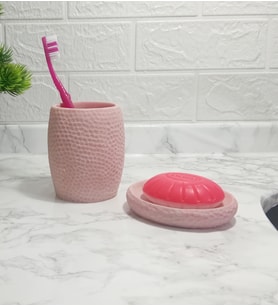 ZBOSP-C19	SABUNLUK DİŞ FİRÇALİK 2 Lİ BANYO SETİ,PEMBE PETEK MODEL,POLİRESİN