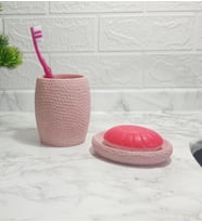 ZBOSP-C19	SABUNLUK DİŞ FİRÇALİK 2 Lİ BANYO SETİ,PEMBE PETEK MODEL,POLİRESİN