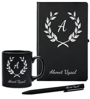 Öğretmene Hediye Kişiye Özel Olarak Hazırlanmış Siyah Defter Kupa Kalem Seti