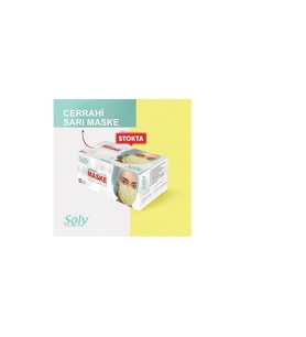 SOLY CARE SARI MELTBLOWNLU 3 KATLI TELLİ FULL ULTRASONİK CERRAHİ MASKE 50 ADET