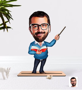BK Gift Kişiye Özel Erkek Öğretmen Karikatürlü Ahşap 3D Biblo-4 (Beyaz)