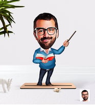 BK Gift Kişiye Özel Erkek Öğretmen Karikatürlü Ahşap 3D Biblo-4 (Beyaz)