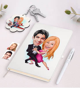 BK Gift Kişiye Özel Sevgili Karikatürlü Beyaz Defter Kalem ve Anahtarlık Hediye Seti-13 (Model 1)