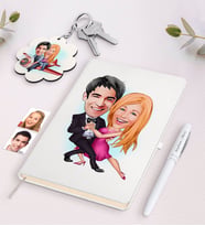 BK Gift Kişiye Özel Sevgili Karikatürlü Beyaz Defter Kalem ve Anahtarlık Hediye Seti-13 (Model 1)