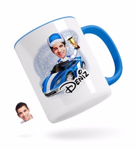 BK Gift Kişiye Özel Erkek Rallici Karikatürlü Mavi Kupa Bardak-1