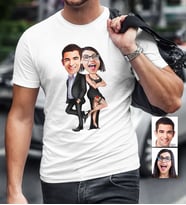 BK Gift Kişiye Özel Sevgililer Karikatür Beyaz Erkek Tişört  6