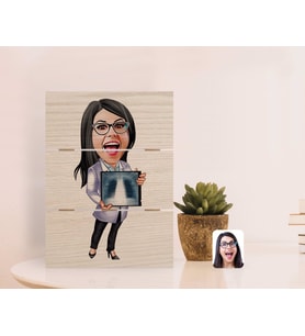 BK Gift Kişiye Özel Kadın Radyolojist Karikatürlü Otantik Masaüstü Ahşap Palet Çerçeve-1 (Beyaz)