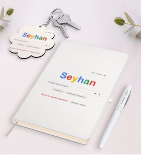 BK Gift Kişiye Özel Google Yılın En Güzel Kadını Beyaz Defter Kalem ve Anahtarlık Hediye Seti (Model 1)