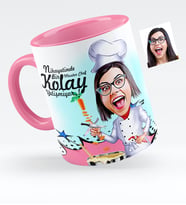 BK Gift Kişiye Özel Bayan Chef Karikatürlü Pembe Kupa Bardak  1
