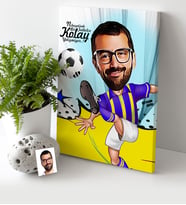 BK Gift Kişiye Özel Bay Futbolcu Sarı Lacivert Karikatür Kanvas Tablo 30x50cm 1