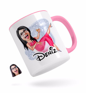 BK Gift Kişiye Özel Kadın Patroniçe Karikatürlü Pembe Kupa Bardak-1