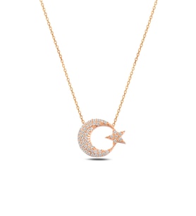 BARIŞ TAKI 925 Ayar Gümüş Rose Ay Yıldız Kolye