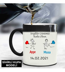 Sevgililer Günümüz Kutlu Olsun Temalı Sihirli Kupa Bardak