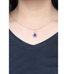 Safir Taşlı Damla Model Oksitli Telkari Gümüş Kolye