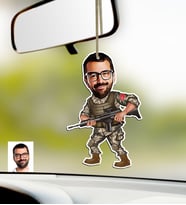BK Gift Kişiye Özel Asker Karikatürlü Ahşap Araba Dikiz Ayna Süsü-1 (Çok Renkli)