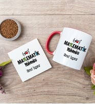 Matematik Mühendisi Kırmızı Kupa Bardak Ve Bardak Altlığı Seti