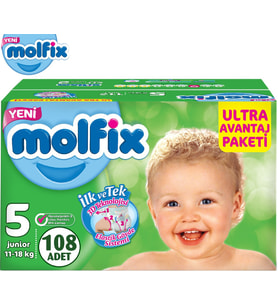 Molfix Bebek Bezi Ultra Avantaj Beden:5 (11-18Kg) Junior 108 Adet