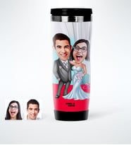 BK Gift Kişiye Özel Gelin Damat Karikatürlü Çelik Termos Bardak  5