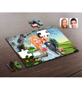 BK Gift Kişiye Özel Evleniyoruz Karikatürlü Ahşap Puzzle-1