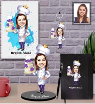 Kişiye Özel Pastacı Karikatürlü 5 li Hediye Seti Bayan-1