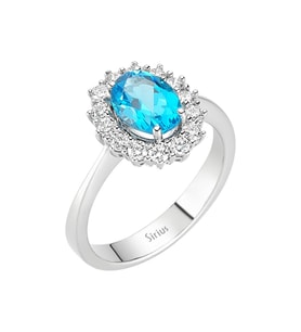Sirius Pırlanta ve Oval Mavi Topaz Taşlı Anturaj Yüzük 0704R0196