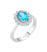 Sirius Pırlanta ve Oval Mavi Topaz Taşlı Anturaj Yüzük 0704R0196
