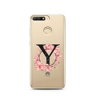 Pembe Çiçekli Harf Tasarım Süper Şeffaf Silikon Telefon Kılıfı Huawei Y6 Prime 2