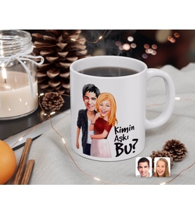 BK Gift Kişiye Özel Sevgililer Kimin Aşkı Bu Karikatürlü Beyaz Kupa Bardak-90