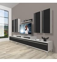 Decoraktiv Ekoflex 8d Mdf Krom Ayaklı Tv Ünitesi Tv Sehpası (Beyaz-Siyah)