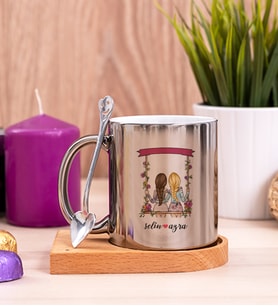 Best Friends Salıncak Tasarım Ahşap Altlıklı Silver Kupa Bardak