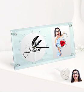 BK Gift Kişiye Özel Bayan Avukat Karikatürlü Masaüstü Cam Saat - 1 (Beyaz)