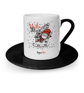 Yılbaşı Hediyesi BK Gift Kişiye Özel Noel Baba Mutlu Yıllar Siyah Türk Kahvesi Fincanı  6