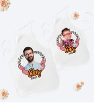 BK Gift Kişiye Özel İkili Fotoğraflı Baba Oğul Mutfak Önlüğü Seti - 2 (Beyaz)