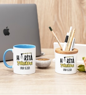 Harita Teknikeri Mavi Kupa Bardak Ve Kalemlik Hediye Seti