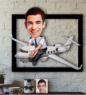 BK Gift Kişiye Özel Bay Kaptan Pilot Karikatürlü 3D Ahşap Tablo
