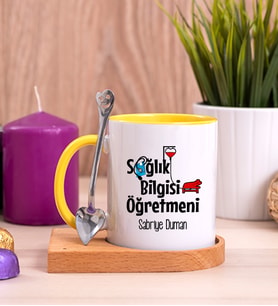 Sağlık Bilgisi Öğretmeni Ahşap Altlıklı Sarı Kupa Bardak
